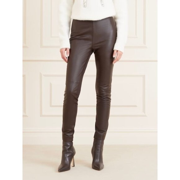 Marciano Guess Coy Leather High-rise Legging Stretch Dark Brown Size 2 MSRP $230